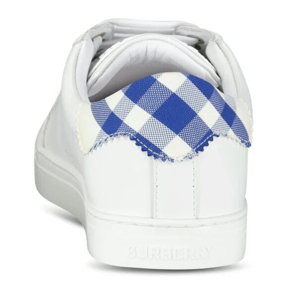 NIB BURBERRY ROBIN WHITE BLUE CHECK LEATHER LOW LOGO SNEAKERS US 11.5 44.5 IT - Picture 10 of 13